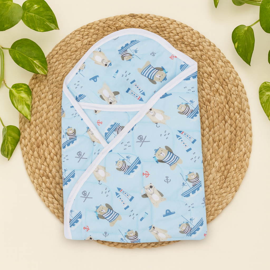 Premium Soft Baby Printed Wrapper with One Small Size Dry Sheet Free-Blue Ship code:NBE,Knit
